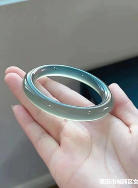 天然巴西玉髓手镯库里蓝蓝色胖圆条镯子女士圆条玛瑙玉石手环