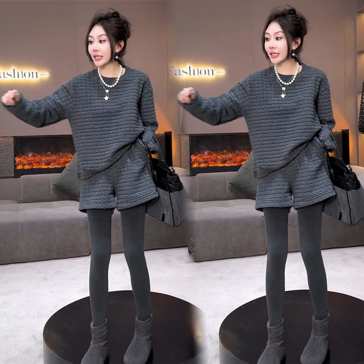 极简风时尚套装女2025秋冬高级感宽松减龄休闲韩版卫衣短裤两件套,淘宝优惠券,粉丝福利购,淘宝优惠卷