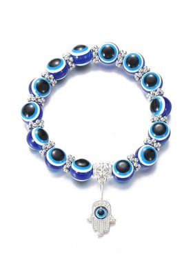 跨境热销手饰复古蓝眼睛珠法蒂玛之手手链时尚邪恶之眼手链手串