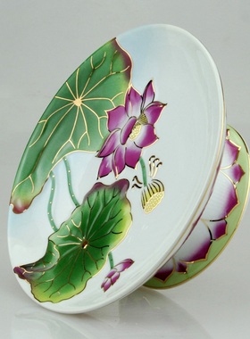 热销陶瓷供盘家用高脚果碟莲花果盘贡碟浮雕水果盘子桌面摆件佛堂