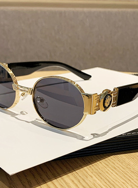 欧洲站2025新款椭圆小框美人头金属太阳眼镜男欧美潮流网红街拍墨