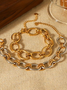 日本品质欧美首饰金银拼色不锈钢手链轻奢简约手饰高级感钛钢手链