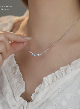 日本品质S925纯银海蓝锆微镶项链女2025年小众设计时尚轻奢高级感