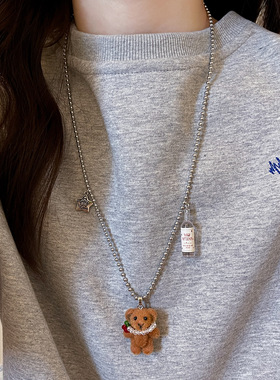 日本品质2025秋冬小熊吊坠酒瓶星星项链女高级感轻奢毛衣链小众百