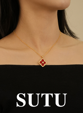 素图复古法式四叶草项链小众设计