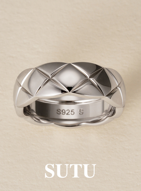 素图女925银简约气质菱格纹戒指