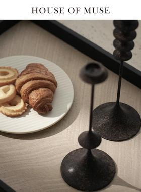 缪斯家 东方古韵/天然木纹香薰托盘木质皮革收纳盘客厅玄关摆件