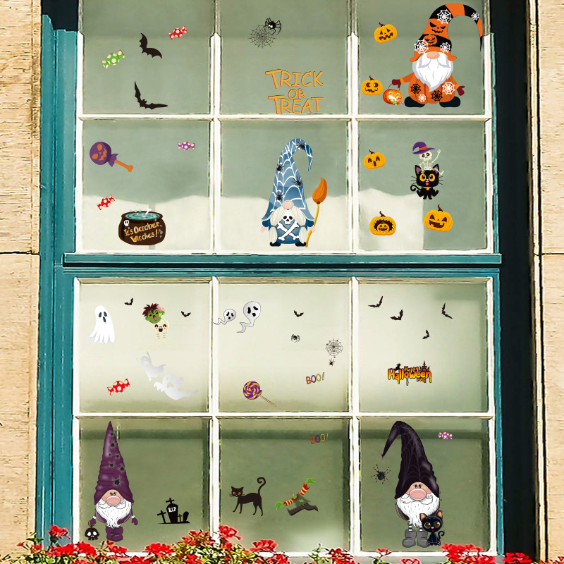 速发4sheets Halloween Stickers Gnome Window Clings Halloween - 图3