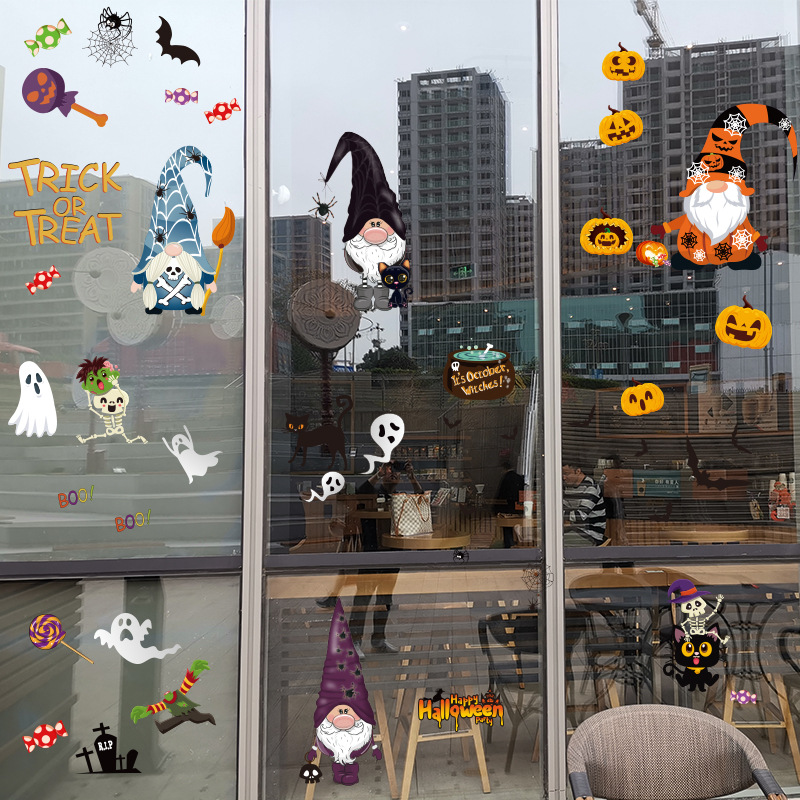 速发4sheets Halloween Stickers Gnome Window Clings Halloween - 图2