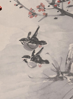 清代任伯年梅雀图传统花鸟国画