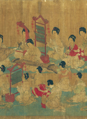 五代周文矩合乐图复古书画仕女横