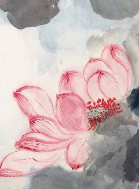 张大千荷花图泼墨写意花鸟画艺术