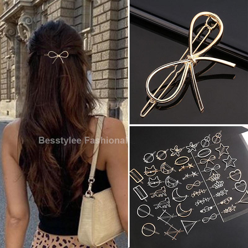 网红Fashion Woman Bow Hair Clip Metal Geometric Mini Hairpin - 图0