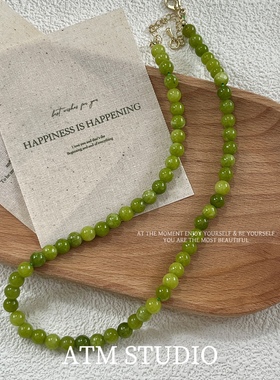 「青提橄榄」牛油果绿项链