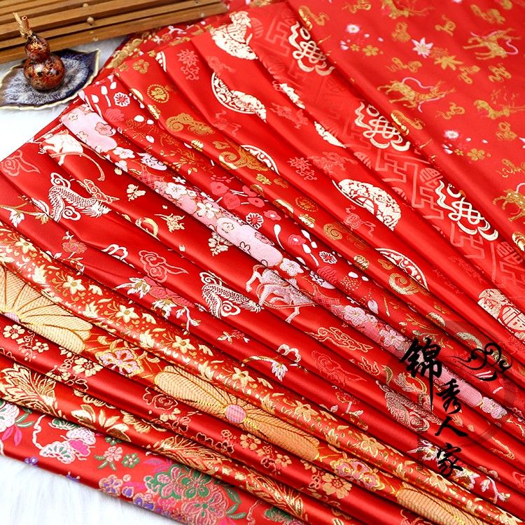 金丝织锦缎布料古装汉服旗袍传统喜庆节日服装面料提花丝绸缎面料 - 图3