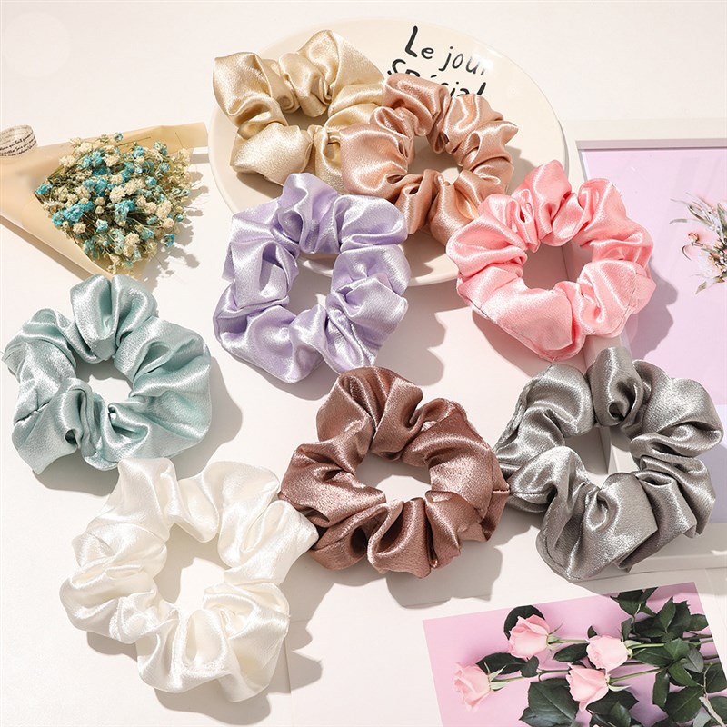 网红4PCS/Lot Satin Silk Scrunchies Women Elastic Rubber Hair - 图1