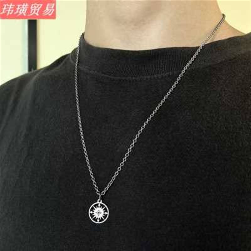 网红Boussole collier hommes acier inoxydable collier pour le-图1