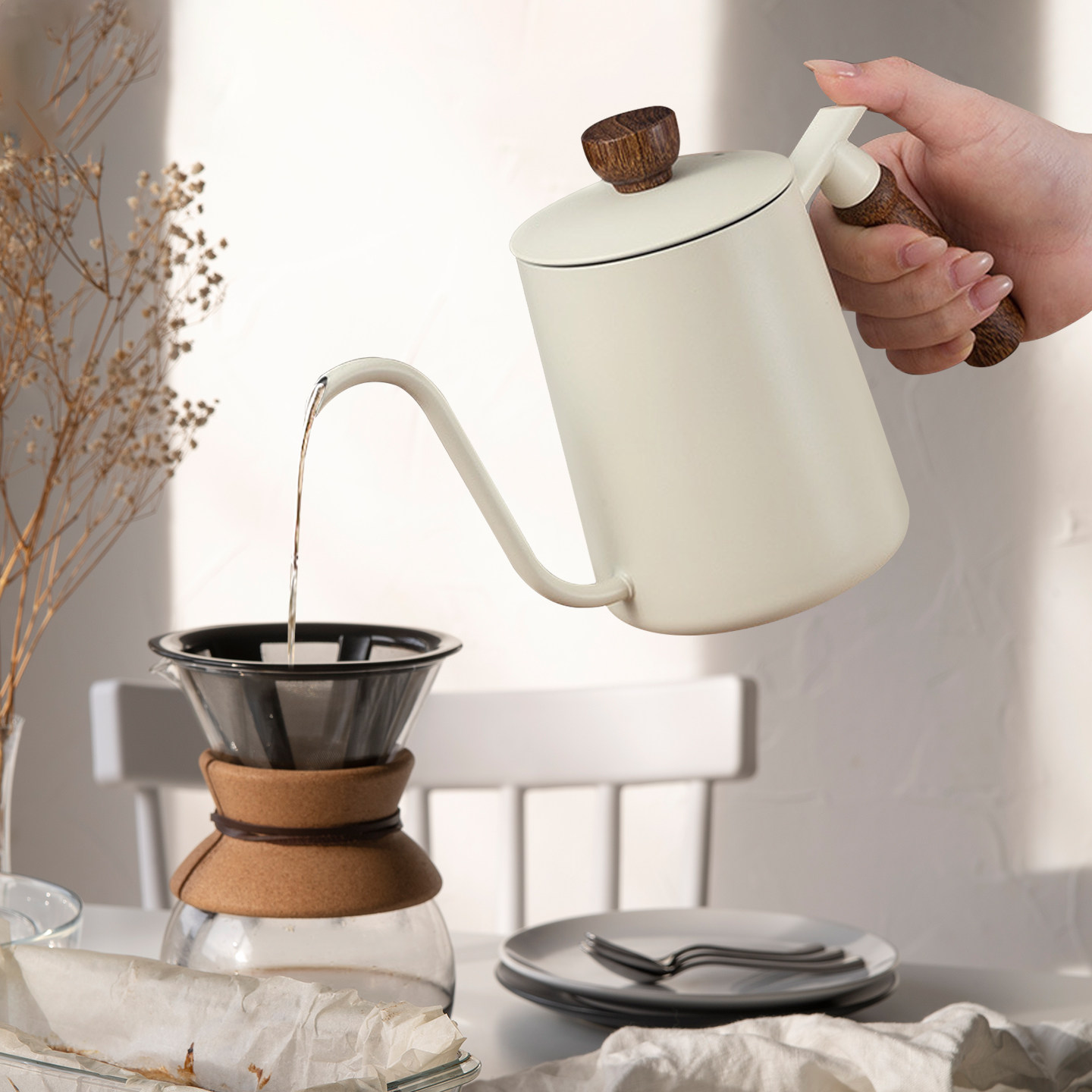 手冲式咖啡壶304不锈钢加厚带刻度细口壶咖啡挂耳长嘴壶露营装备,淘宝优惠券,粉丝福利购,淘宝优惠卷