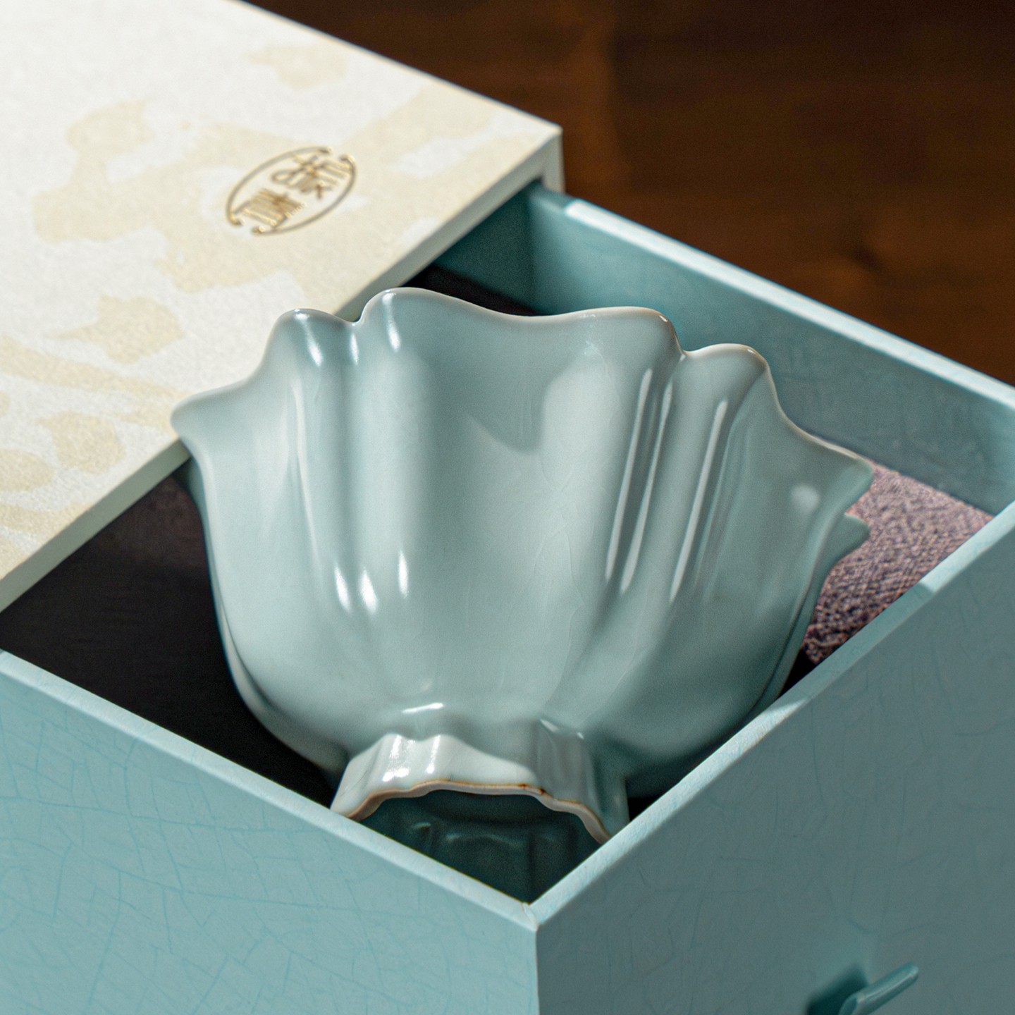 汝窑主人杯单杯高档陶瓷茶盏中式礼品景德镇汝瓷茶杯葵花杯礼盒装,淘宝优惠券,粉丝福利购,淘宝优惠卷