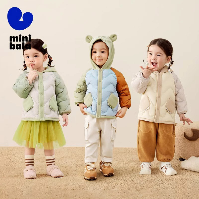 迷你巴拉巴拉婴儿羽绒服宝宝三防轻薄外套男童女童冬装连帽款上衣 - 图0