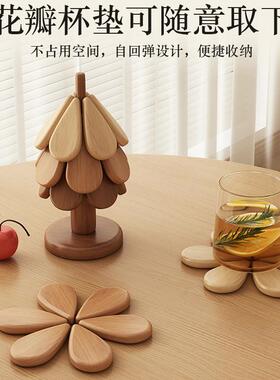 高级感耶诞树隔热垫餐桌摆件创意一棵树实木杯垫家用防烫折叠锅垫