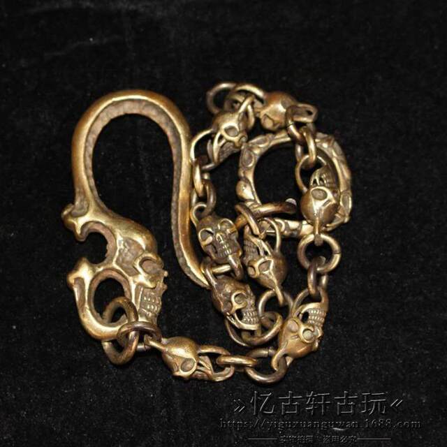 Antiques and miscellaneous antique bronze collection pure copper skull chain collection pendant