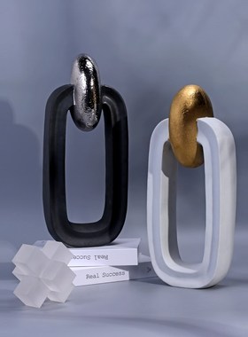 现代简约抽象h圆环陶瓷花器摆件北欧样板间客厅酒柜玄关几何装饰