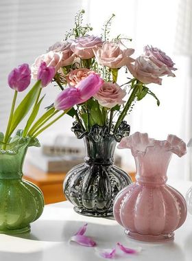 中古芬顿手工玻璃花瓶高级感法式复古风插花器南瓜瓶轻奢家居摆件