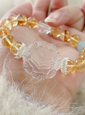 天然白水晶花苞狐搭配黄阿赛女款单圈手链批发 白水晶凤九手串