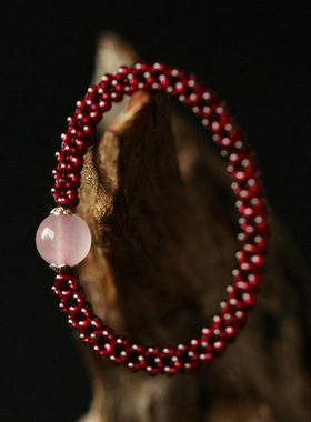 天然石榴石手链女紫牙乌水晶饰品天河石粉晶玛瑙编织手排批发