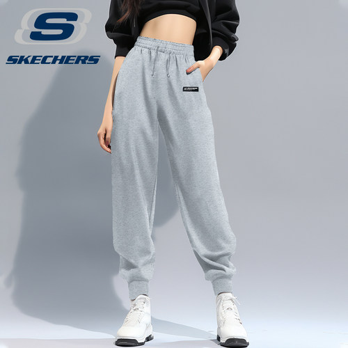 斯凯奇运动裤女款长裤2026春秋新款针织宽松束脚女裤棉质休闲卫裤 - 图0