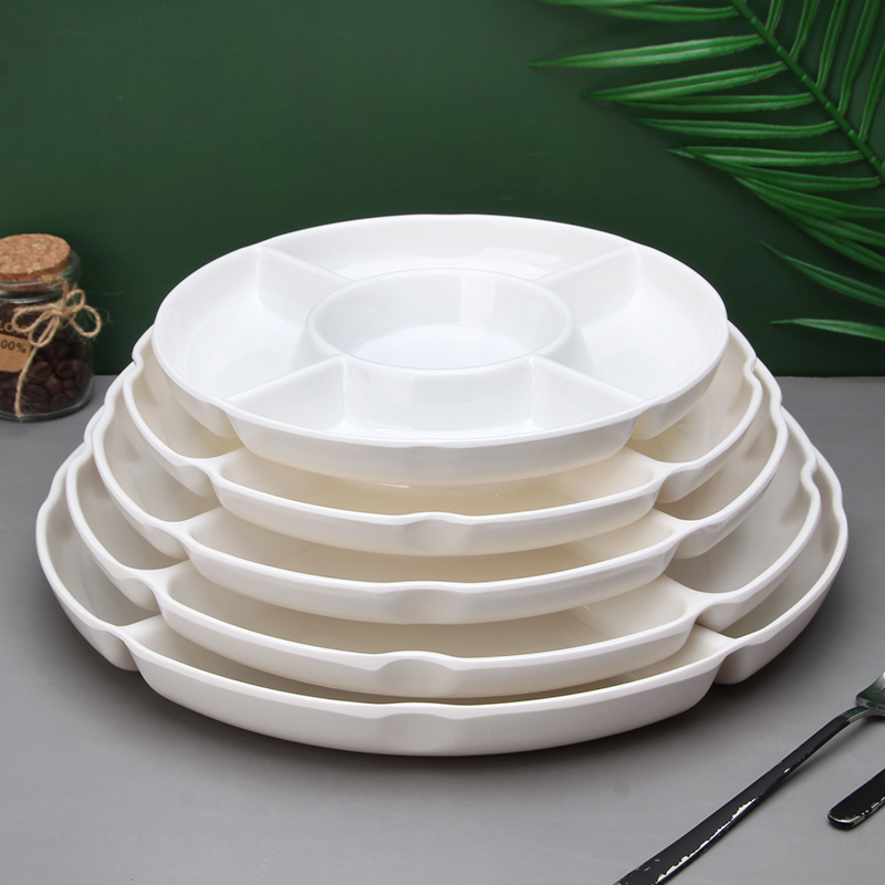 白色仿瓷餐盘多格盘密胺配料盘塑料拼盘圆形五格卤水配菜盘小吃盘-图1