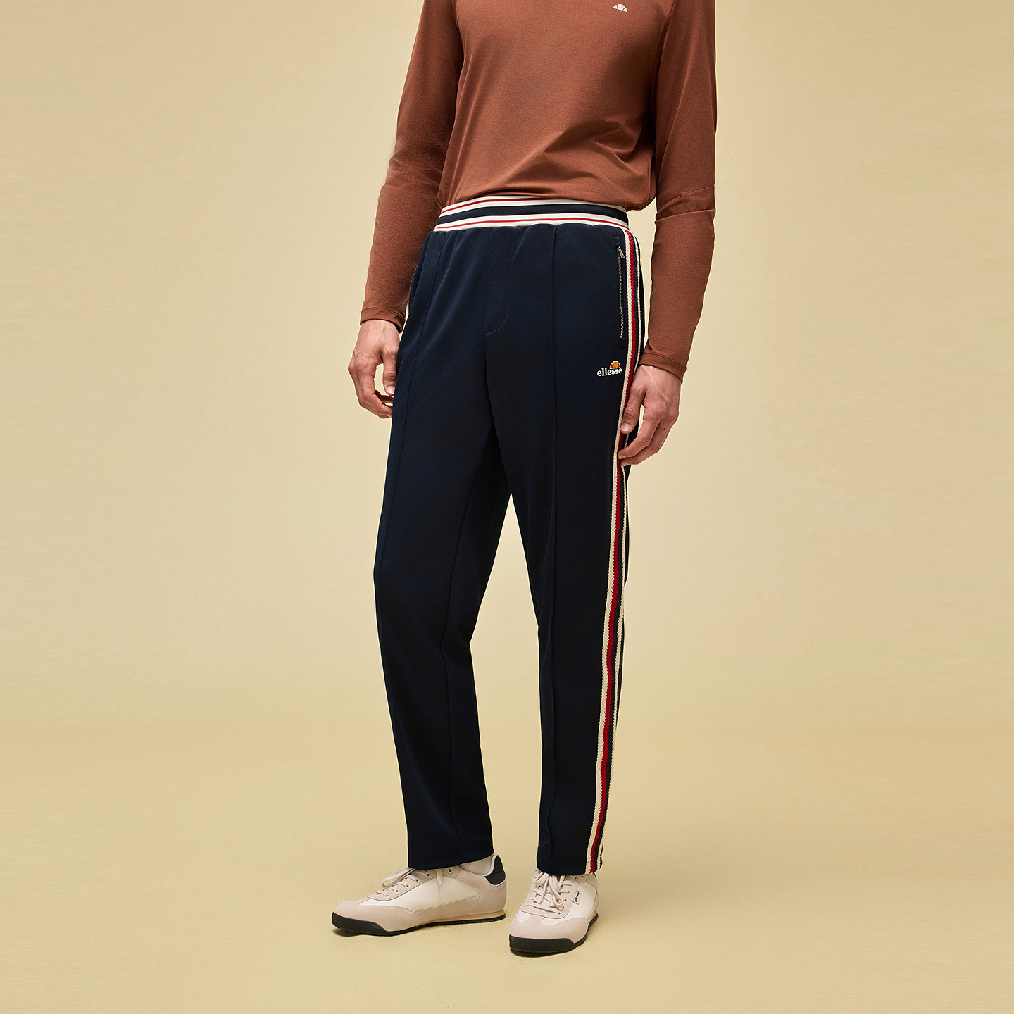 【罗一舟同款】ellesse小贝壳25秋冬新品复古条纹撞色针织长裤男,淘宝优惠券,粉丝福利购,淘宝优惠卷