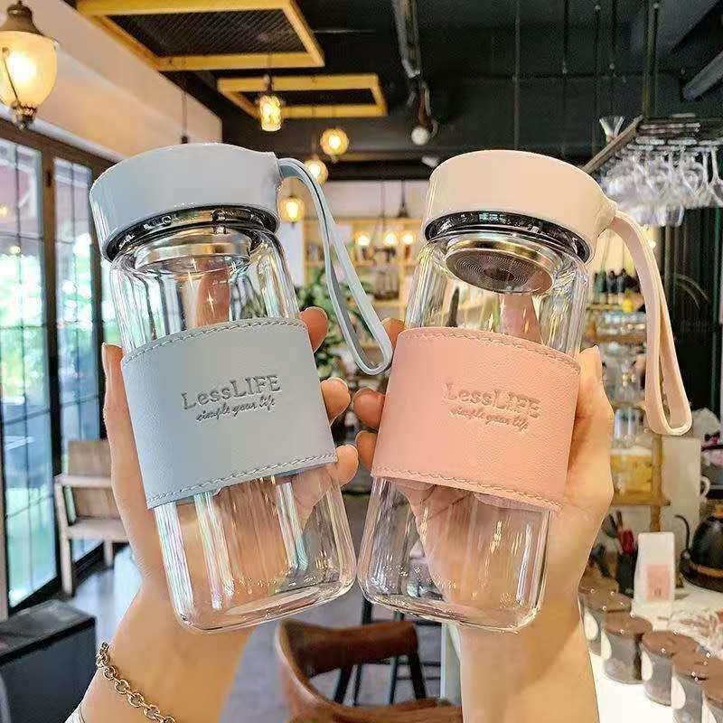 韩版简约泡茶玻璃杯便携带茶隔杯子小清新可爱少女心防烫ins水杯-图3