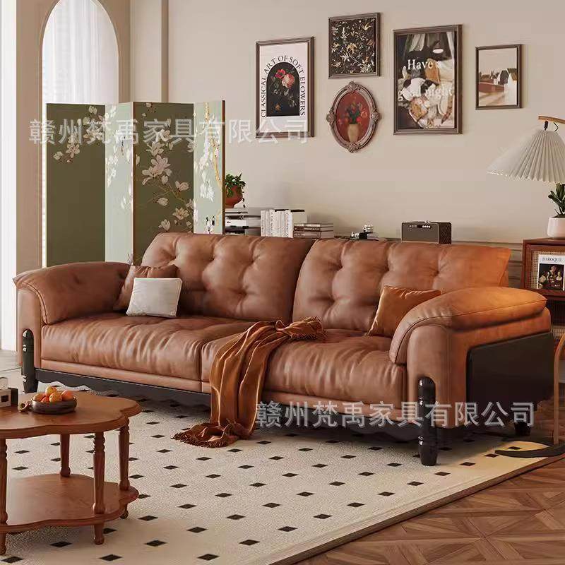 式复古实木云朵沙发灯绒小户型直排油中古PUG风客芯厅蜡法皮高脚,淘宝优惠券,粉丝福利购,淘宝优惠卷