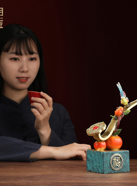 大明铜匠喜鹊事事柿柿如意柿子摆件客厅电视柜装饰品乔迁新居礼品