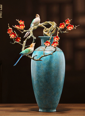 大明铜匠喜鹊登梅花瓶摆件客厅玄关办公室装饰品乔迁新居开业礼品