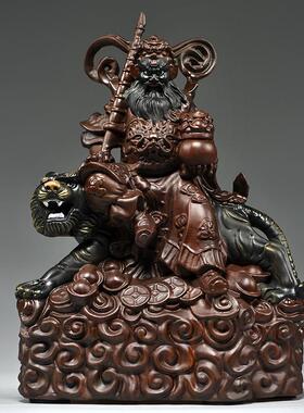 红色木雕刻武财神骑虎神像赵公明摆件家居公司装饰工艺品开业送礼