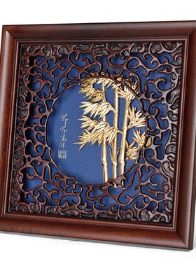 热销金箔画节节高升实木壁画 创意古典工艺品茶馆房间装饰挂画小