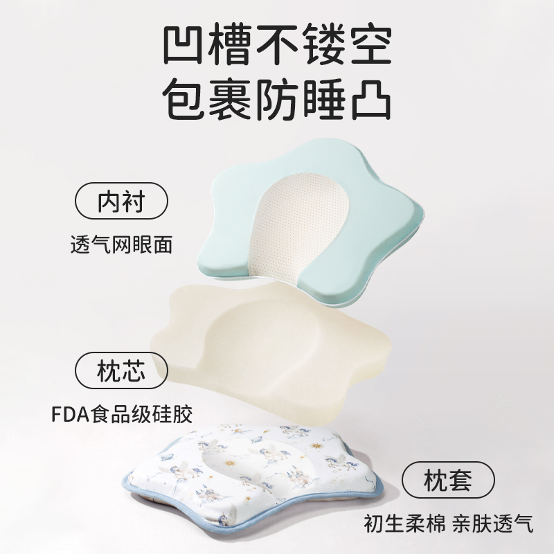 婴儿定型枕新生儿纠正头型矫正圆头偏0到6个月-3宝宝专用硅胶枕头 - 图2