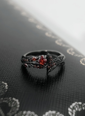 深空游戏同款周边秦彻婚戒黑红版纯银莫桑石免费刻字