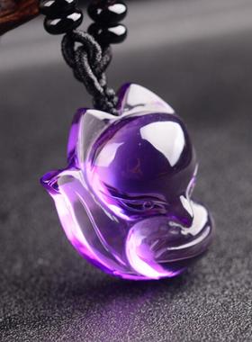 紫水晶狐狸吊坠天然可爱大头萌狐项链男女款甜美饰品送朋友礼物