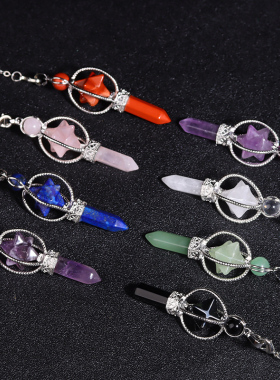 天然水晶天使之翼梅尔卡巴灵摆吊坠灰月光黑曜石招财项链女生挂件