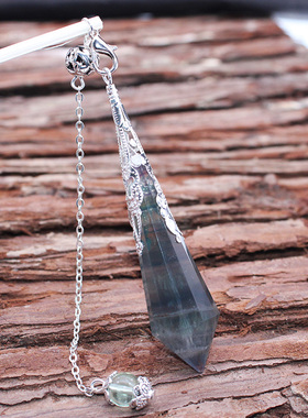 如鸿天然水晶灵摆吊坠彩色萤石单尖水晶原石男女款项链礼品尾链