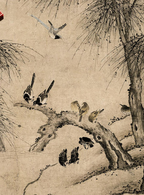 元夏叔文柳塘聚禽图名家国画真迹