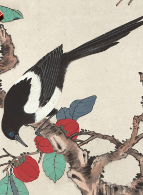 近代于非闇四喜图国画工笔花鸟喜