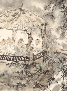 王明明醉翁亭记中式横幅国画人物