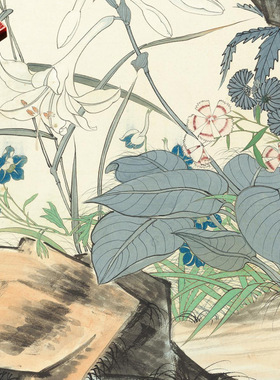 近代于非闇秋虫集卉图国画工笔花
