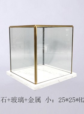 大理石方形玻璃罩摆件现代简约样板房间展厅工艺T品展示陈列防尘