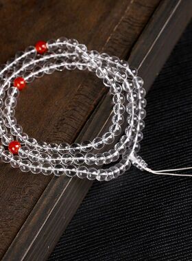 天然8A级白水晶108颗佛珠手链多圈多层男女念珠手串本命年毛衣链